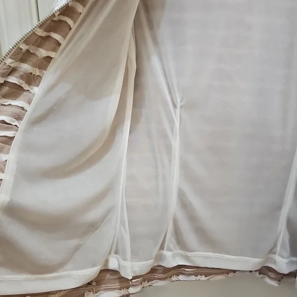 Joseph Ribkoff Tan And White Mesh & Silky Knit Trapeze Jacket Sz 6